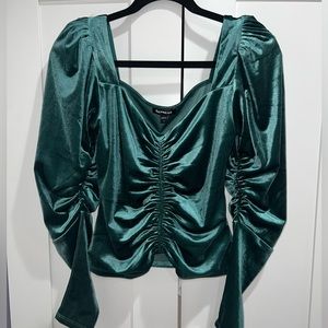Forest Green Ruched Velvet Shirt